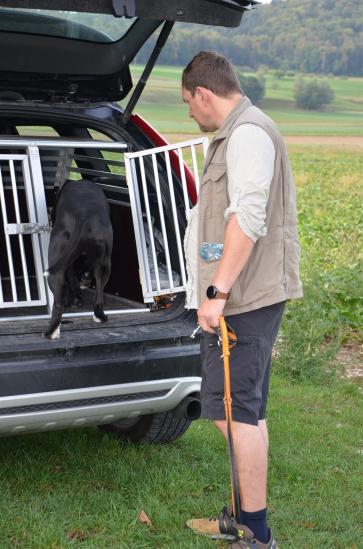 Hund in Auto ein - und ausladen